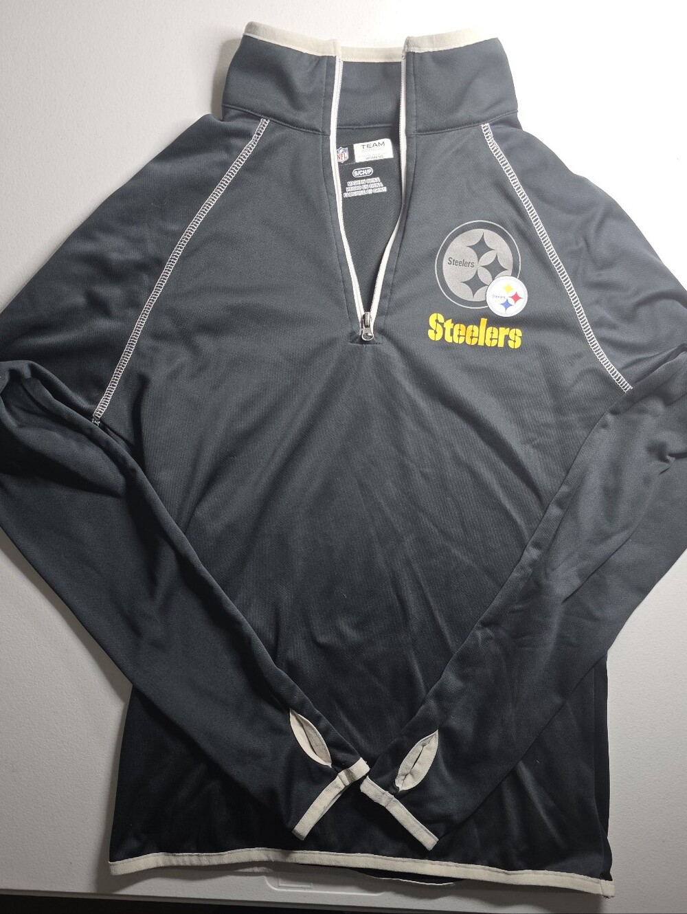 NFL Steelers Womens Black Quarter-Zip Pullover With Thumb Holes